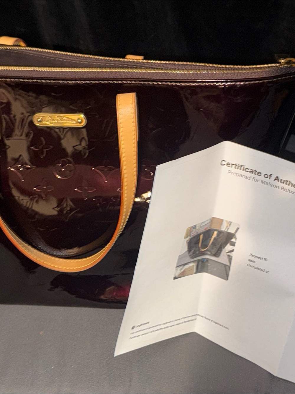 Louis Vuitton Burgundy Vernis Patent Tote with Natural Trim